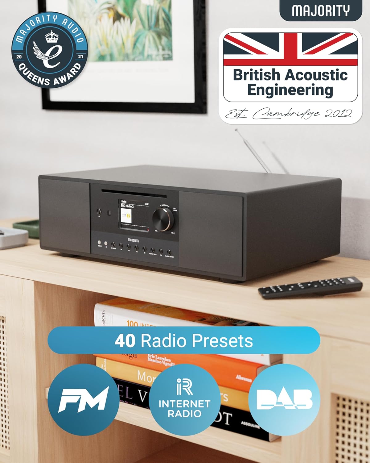 Internet Radio with DAB+ and CD Player | 120W 2.1 Stereo System with Inbuilt Subwoofer | Bluetooth Enabled | Spotify Connect & Podcasts | FM Radio| LED Colour Display | MAJORITY Quadriga (Black)-3