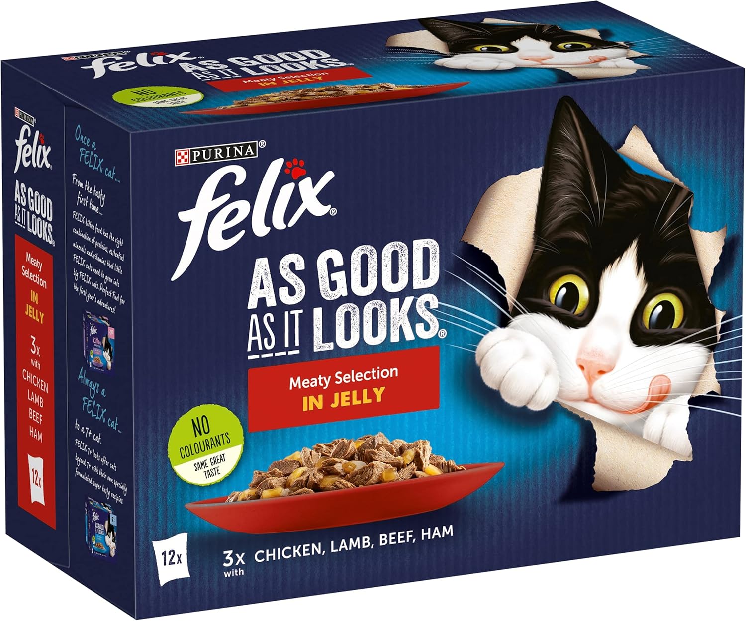 FELIX AS GOOD AS IT LOOKS Meaty Selection in Jelly with beef, with chicken, with lamb, with ham Wet Cat Food Pouch 12x100g, Pack of 4-1