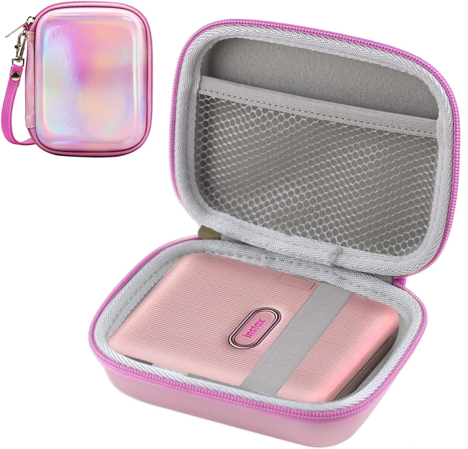 Yerdos Storage Carry Travel EVA Hard Case for Instax Mini Link Smartphone Printer with Elastic Strap（Laser Pink）-0