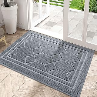 DEXI Non Slip Door Mat 50 x 80 cm, Absorbent Resist Dirt Entrance Rug, Machine Washable Floor Mat for Indoor, Outdoor, Courtyard, Front Back Door - Light Grey