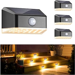 Linkind Solar Fence Lights,27 Led Solar Motion Sensor Lights Outdoor, 4 Pack Waterproof Solar Step Lights,3000k Warm White for Deck,Patio, Fence,Yard,Garden,Garage,Stair,Gate