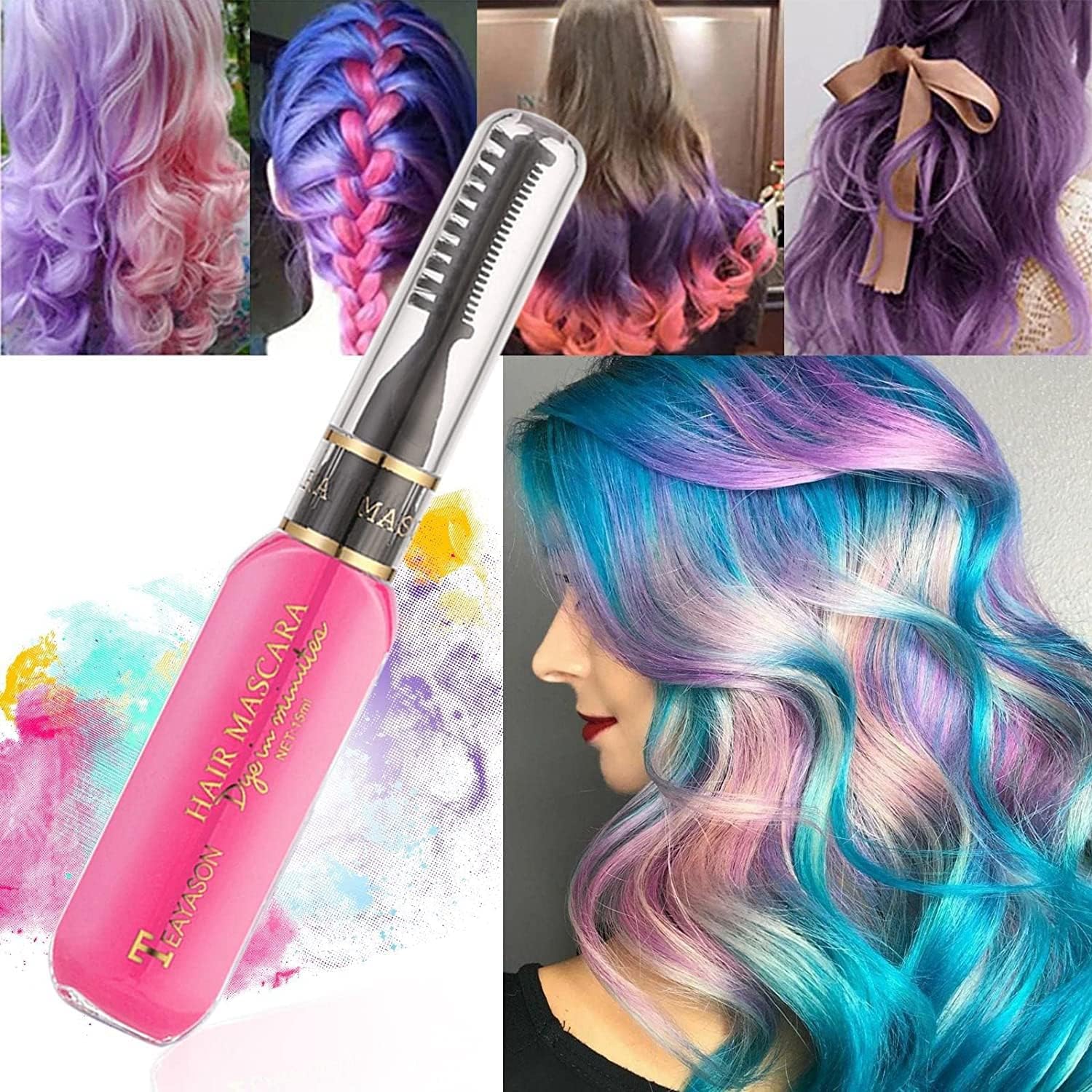 Hair Chalks For Girls,Hair Chalk,Temporary Hair Colour Spray, Hair Mascara,Coloured Hairspray For Kids,Wash In Wash Out Hair Colour,Wash Out Hair Dye For Kids, Blue Green Purple Orange Pink (5PCS)-3