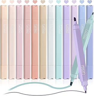 12 Pack Aesthetic Cute Highlighters Assorted Colors Pastel Highlighters with Soft Chisel Tip Bible Highlighters Marker Pens No Bleed for Journaling Notes School Office Supplies