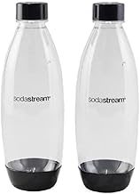 SodaStream 1 Litre Slim Reusable Dishwasher Safe Water Bottles Pack of 2 for Spirit, Terra, Art and Source Sparkling Water Makers for SodaStream Flavours - 2x 1 Litre Water, Black