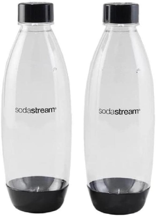 SodaStream 1 Litre Slim Reusable Dishwasher Safe Water Bottles Pack of 2 for Spirit, Terra, Art and Source Sparkling Water Makers for SodaStream Flavours - 2x 1 Litre Water, Black-0