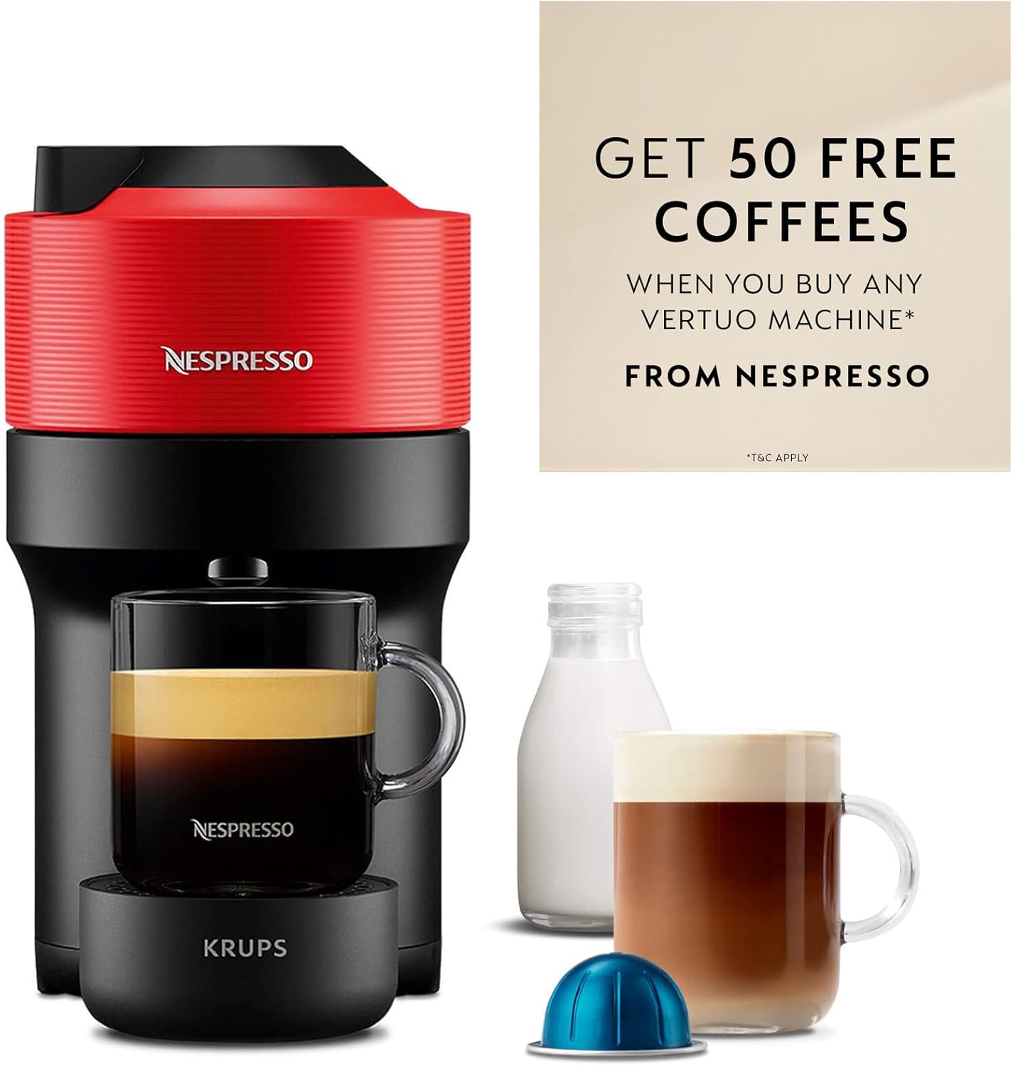 Nespresso Vertuo Pop Coffee Pod Machine by Krups, XN920540, Spicy Red-1