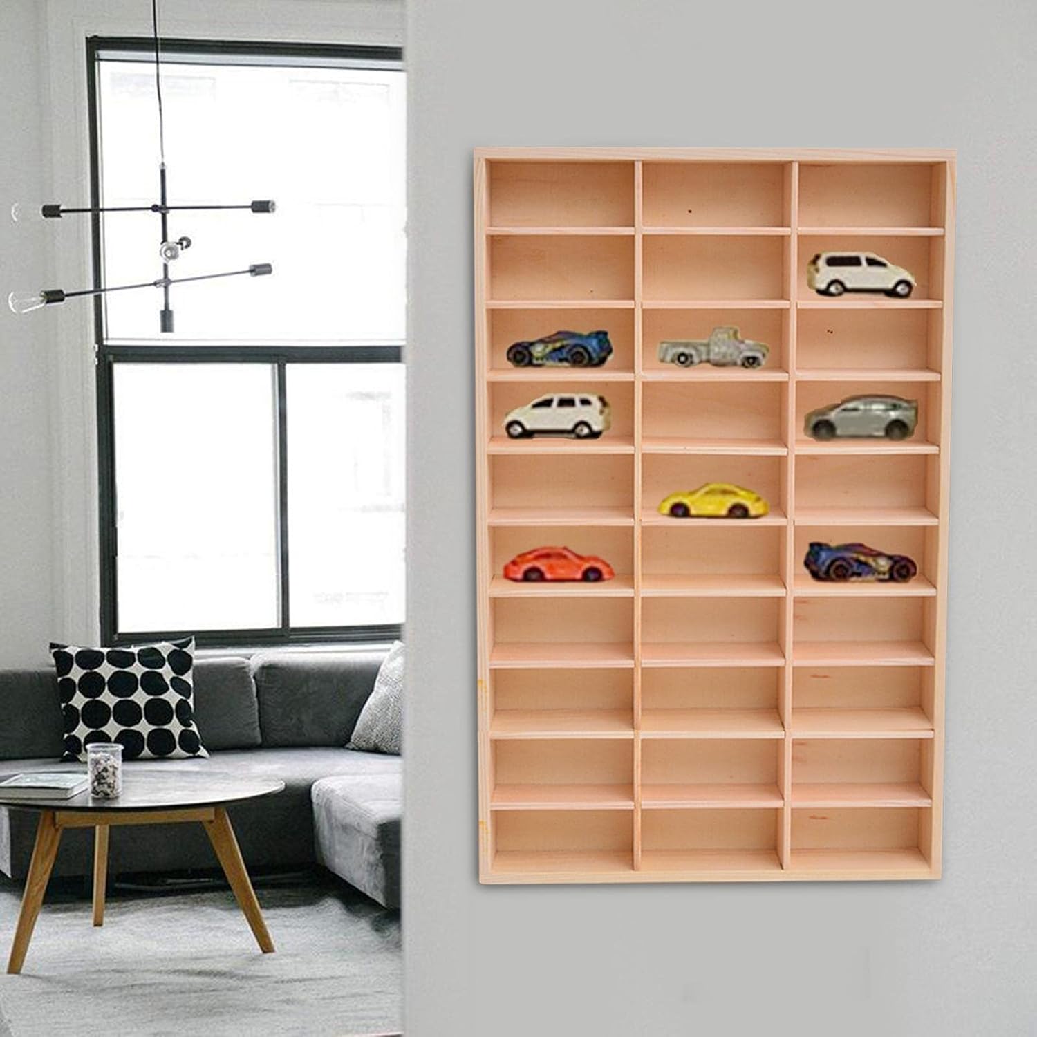 Perfeclan Wooden Diecast Car Display Rack Diecast Toys Organizer Storage Multiuse Action Figures Display Shelf for Counter Business Home Retail, 30 Grid-4