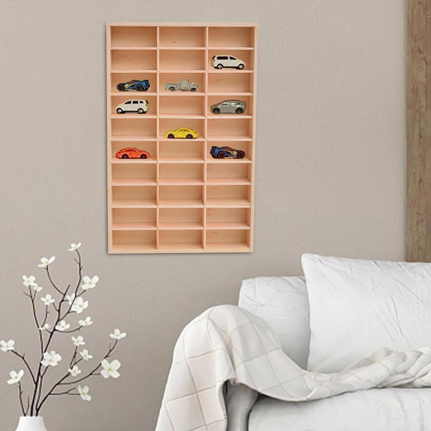 Perfeclan Wooden Diecast Car Display Rack Diecast Toys Organizer Storage Multiuse Action Figures Display Shelf for Counter Business Home Retail, 30 Grid-6