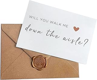 Joyfulmap Will You Walk Me Down the Aisle Card,Wedding Proposal Card with Kraft envelope and wax seal, Elegant line lettering printed on heavyweight card stock, Card for Dad, Uncle, Brother, Stepdad