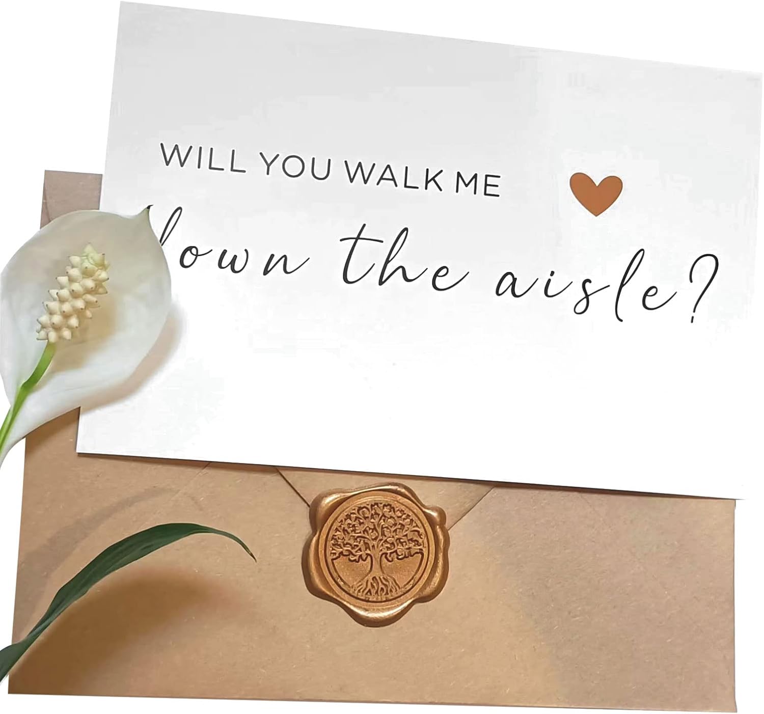 Joyfulmap Will You Walk Me Down the Aisle Card,Wedding Proposal Card with Kraft envelope and wax seal, Elegant line lettering printed on heavyweight card stock, Card for Dad, Uncle, Brother, Stepdad-2