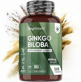 Ginkgo Biloba 6000mg & Ginseng 600mg per Tablet - 365 High Strength Vegan Ginkgo Biloba Tablets - 28.8mg Flavone Glycosides and 7.2mg Terpene Lactones - Siberian Ginseng & Ginkgo Biloba