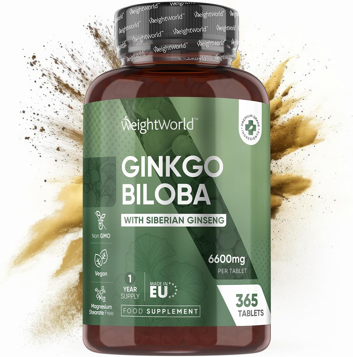 Ginkgo Biloba 6000mg & Ginseng 600mg per Tablet - 365 High Strength Vegan Ginkgo Biloba Tablets - 28.8mg Flavone Glycosides and 7.2mg Terpene Lactones - Siberian Ginseng & Ginkgo Biloba-0