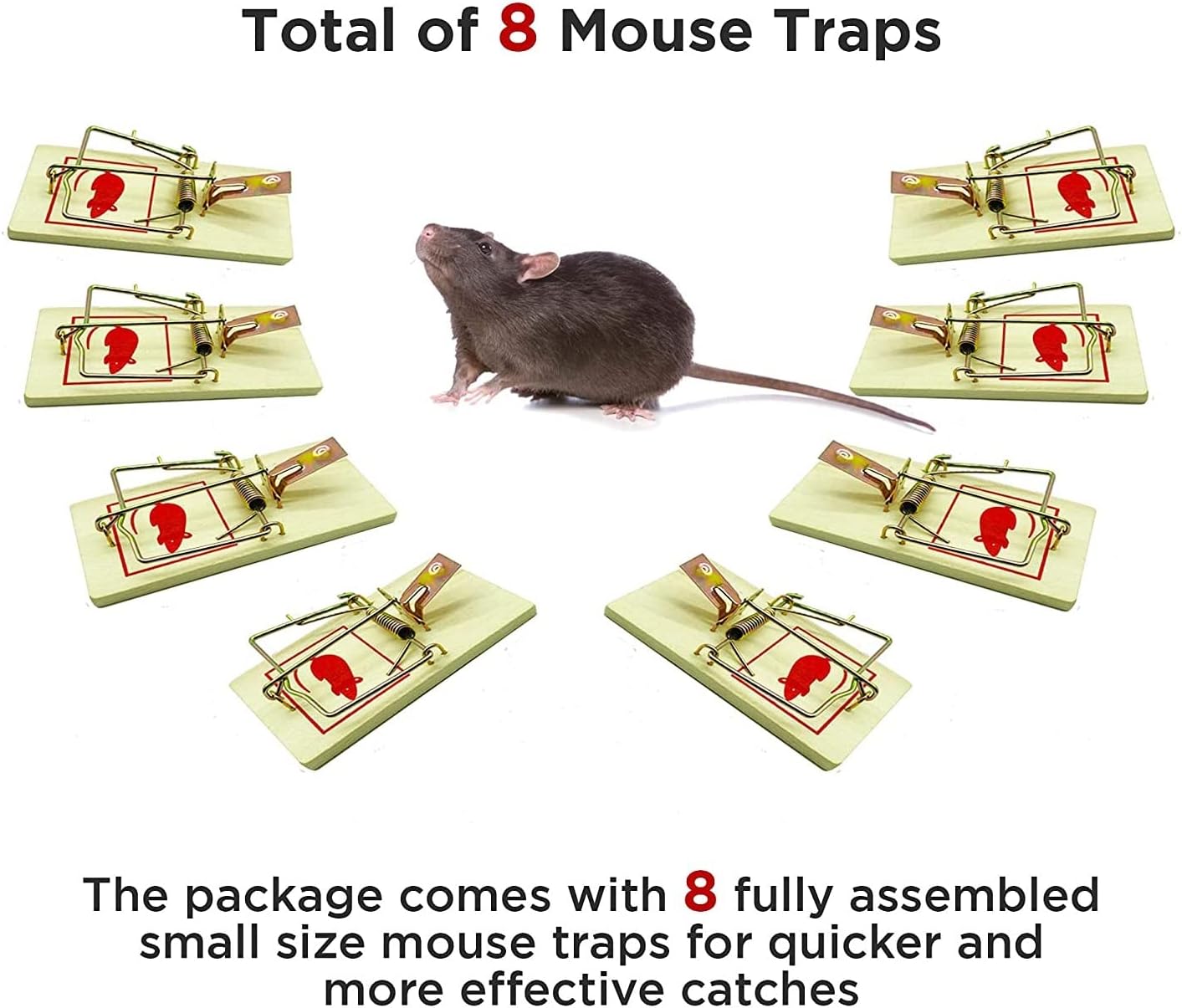 FERRIS | 8pk Wooden Mouse Traps for Indoors, Quick and Effective Rodent Control | Strong Traditional Little Nipper Mouse Traps | Durable & Reusable Traps for Protecting Areas in Your Home and Office-1