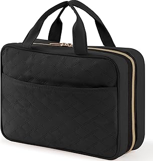 Lifewit Travel Toiletry Bag, Large Hanging Makeup Bag Organizer for Women, Transparent Travel Cosmetic Bag with Hanging Hook for Full Size Bottles, Vacation Essentials, Medium, Black