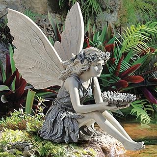 MINGZE Fairy Garden Statue, Outdoor Sitting Magic Elf Bird House Ornaments Winged Angel Fairies Sculpture Resin Figurine for Patio Yard Porch Christmas Landscape Home Decoration