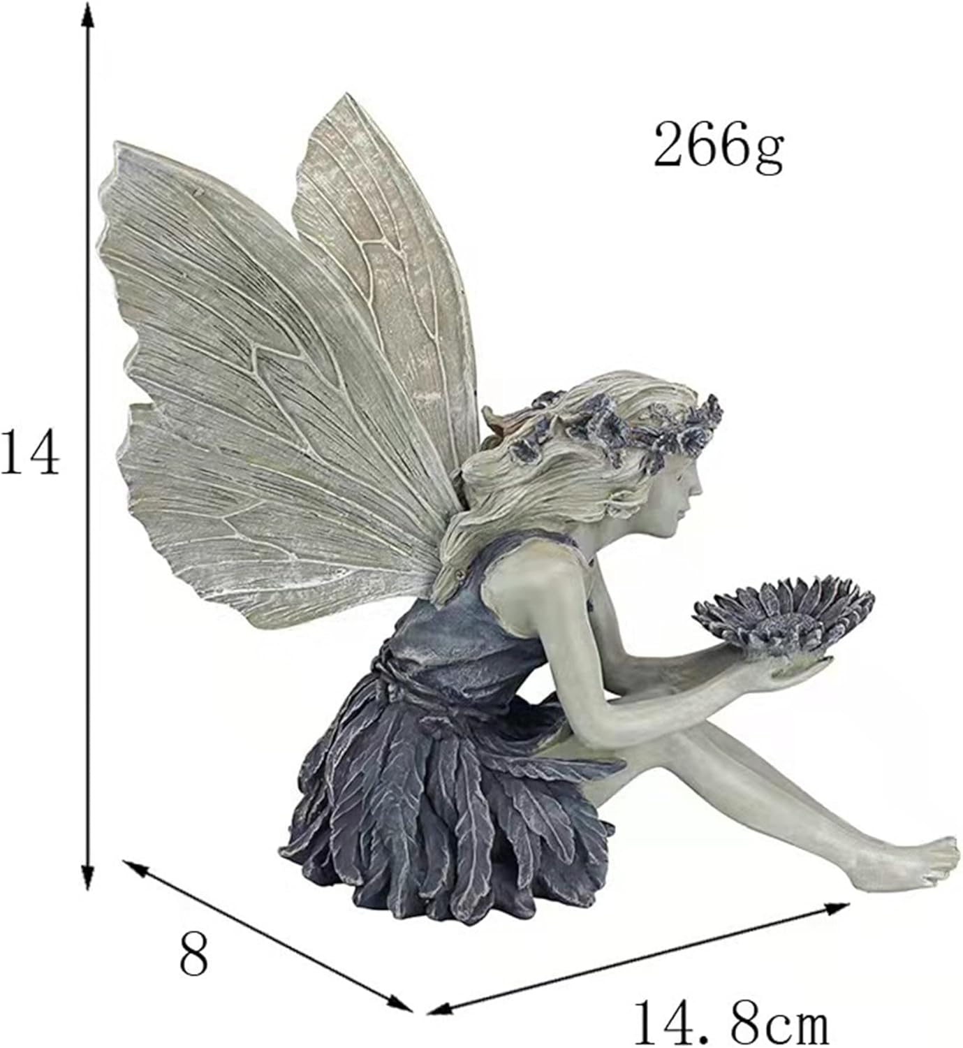 MINGZE Fairy Garden Statue, Outdoor Sitting Magic Elf Bird House Ornaments Winged Angel Fairies Sculpture Resin Figurine for Patio Yard Porch Christmas Landscape Home Decoration-1