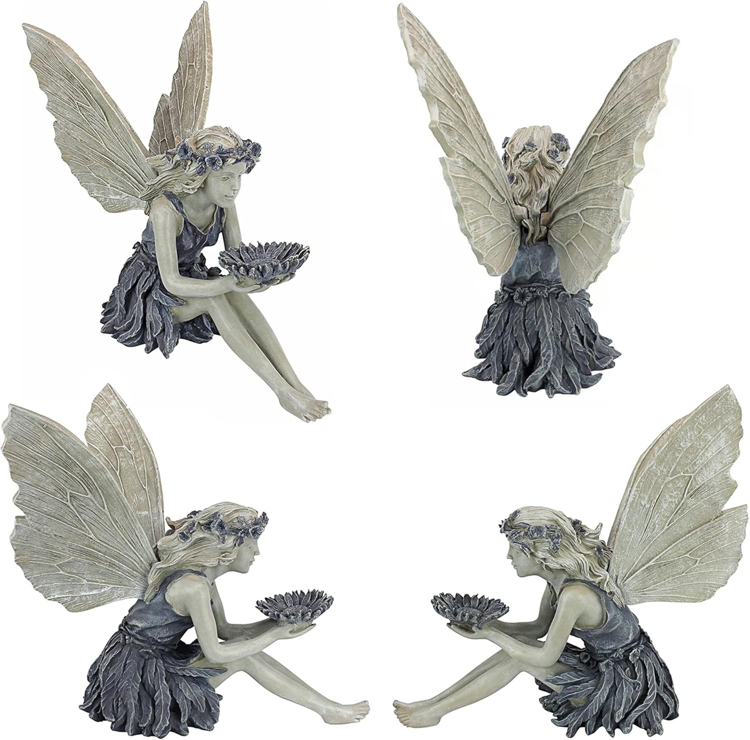 MINGZE Fairy Garden Statue, Outdoor Sitting Magic Elf Bird House Ornaments Winged Angel Fairies Sculpture Resin Figurine for Patio Yard Porch Christmas Landscape Home Decoration-2