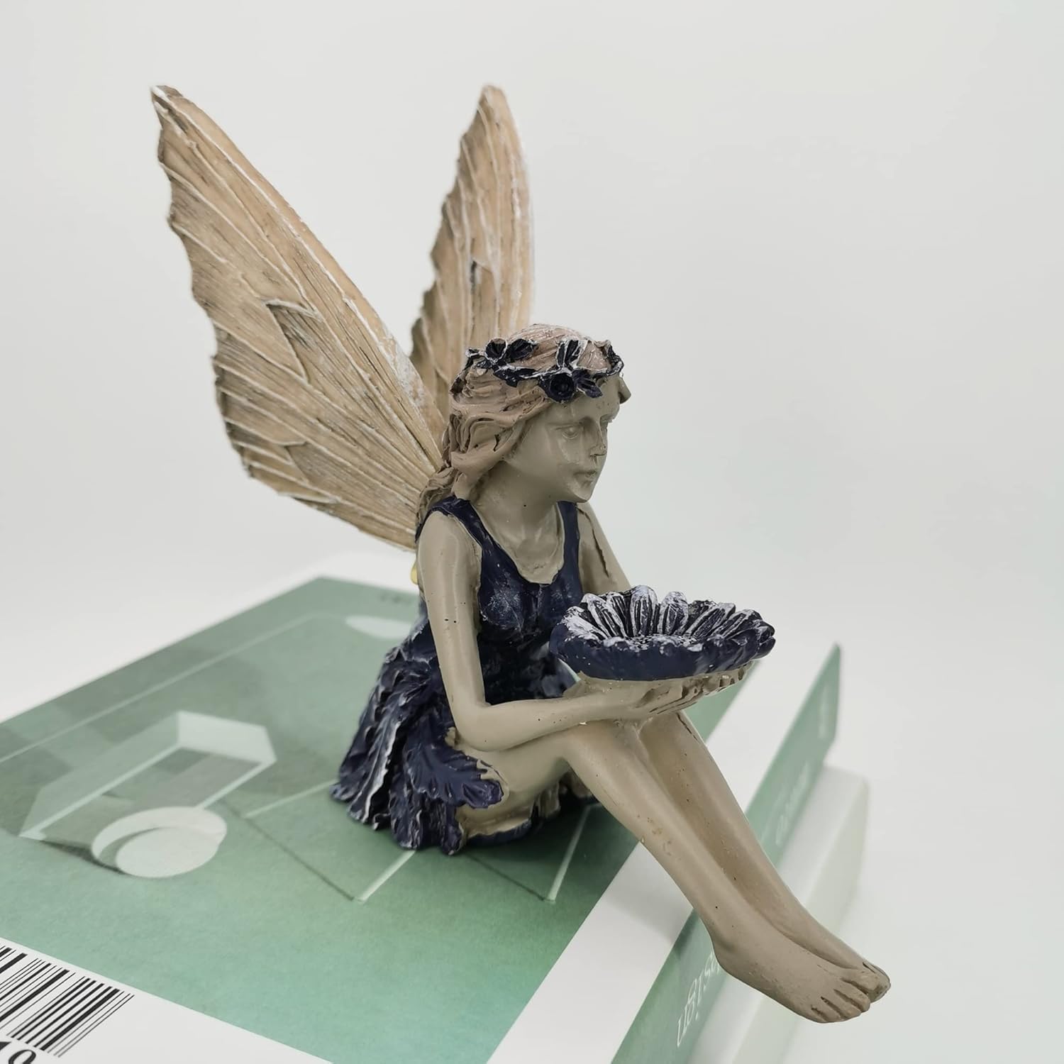 MINGZE Fairy Garden Statue, Outdoor Sitting Magic Elf Bird House Ornaments Winged Angel Fairies Sculpture Resin Figurine for Patio Yard Porch Christmas Landscape Home Decoration-3