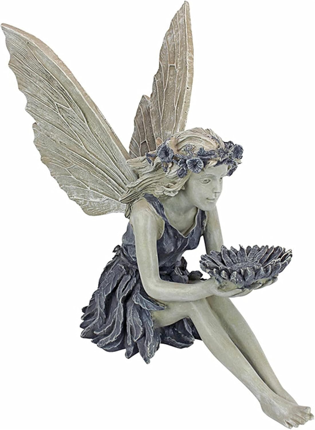 MINGZE Fairy Garden Statue, Outdoor Sitting Magic Elf Bird House Ornaments Winged Angel Fairies Sculpture Resin Figurine for Patio Yard Porch Christmas Landscape Home Decoration-4