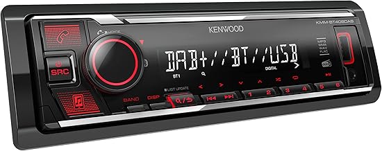 Kenwood KMM-BT408DAB USB Car Radio with DAB+ and Bluetooth Hands-Free Kit (Sound Processor, USB, AUX, 1 x Pre-Out 2.5 V, 4 x 50 Watt, Button Lighting, Red, Includes DAB+ Antenna)