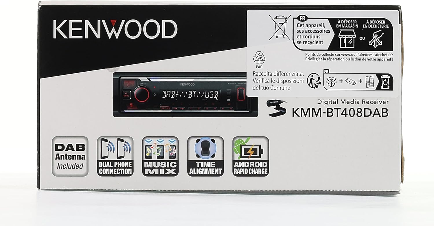 Kenwood KMM-BT408DAB USB Car Radio with DAB+ and Bluetooth Hands-Free Kit (Sound Processor, USB, AUX, 1 x Pre-Out 2.5 V, 4 x 50 Watt, Button Lighting, Red, Includes DAB+ Antenna)-8