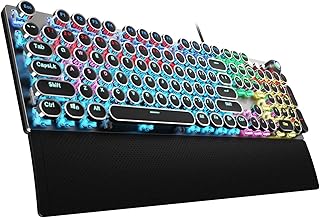 AULA F2088 Typewriter Style Mechanical Gaming Keyboard Blue Switch, with Removable Wrist Rest, Media Control Knob, Rainbow Backlit, Retro Punk Round Keycaps, 108 Keys Wired Computer Keyboard, Black