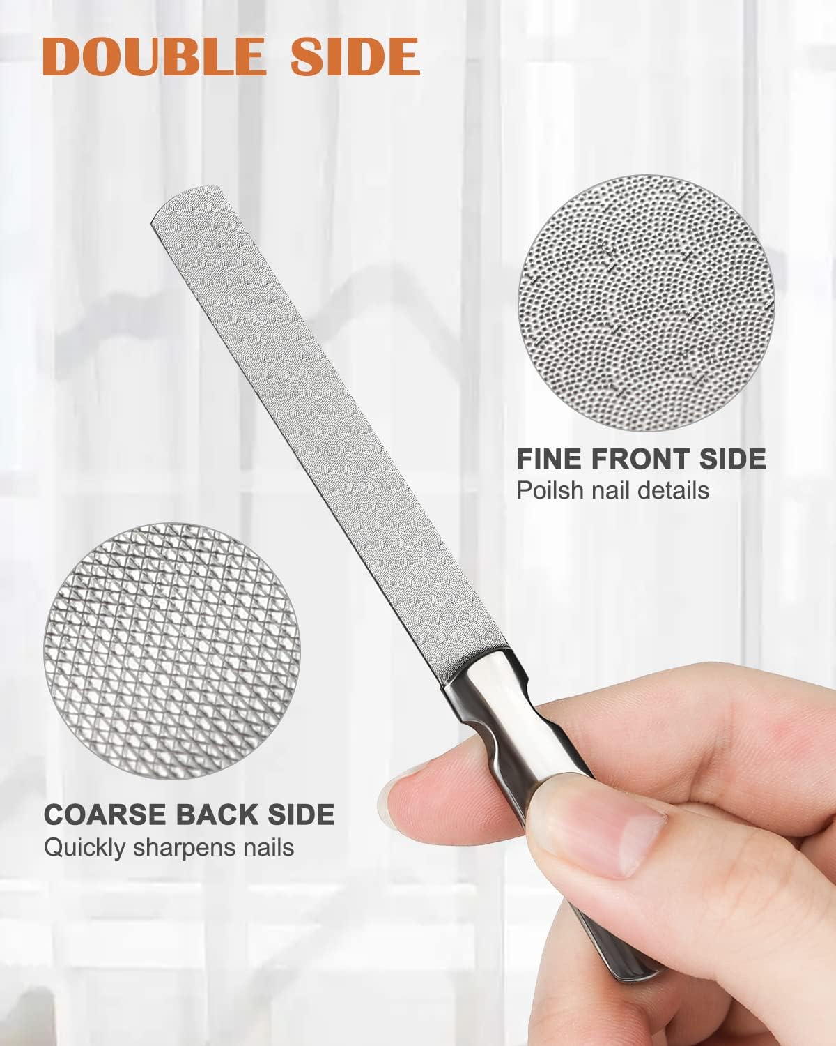 FVION Nail File Set - 2 PCS Professional Metal Nail Files, Stainless Steel Nail File for Fingernails Toenails, Double-Sided Nail File with Coarse and Fine Manicure Pedicure Tools-7