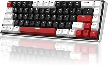 MageGee 60% Mechanical Gaming Keyboard, 68 Keys Compact Blue LED Backlit Gaming Keyboard, SKY68 Wired Ergonomic Mini Office Keyboard for Windows PC Gamer (Red Switch, White & Black)