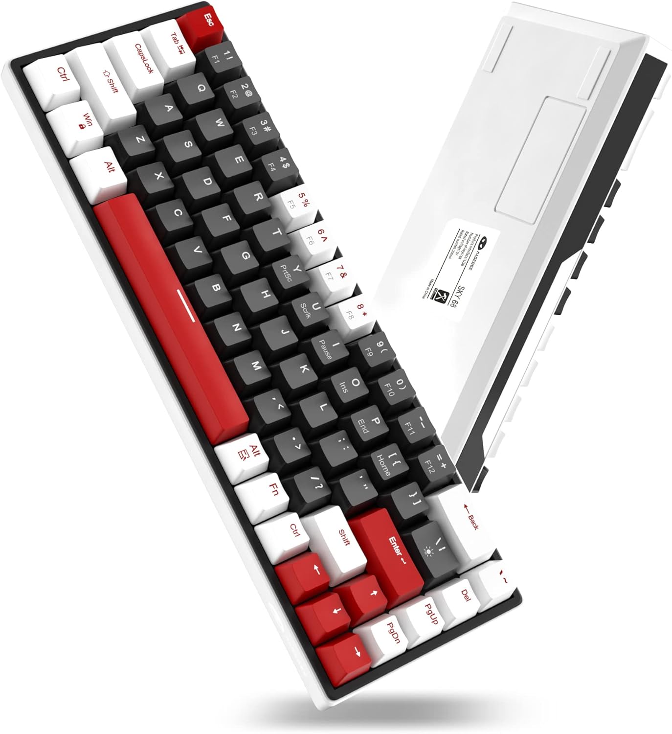 MageGee 60% Mechanical Gaming Keyboard, 68 Keys Compact Blue LED Backlit Gaming Keyboard, SKY68 Wired Ergonomic Mini Office Keyboard for Windows PC Gamer (Red Switch, White & Black)-7