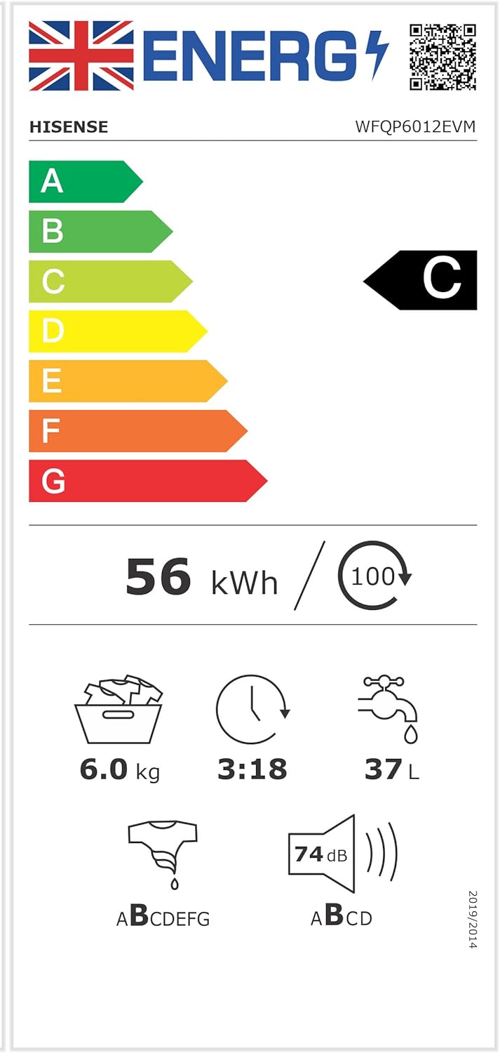 Hisense-WFQP6012EVM-Freestanding-6 KG-Front Load Durable Inverter Washing Machine-Steam Wash-Quick Wash-15 Washing Programs-1200 RPM-White-Energy Rating C-10