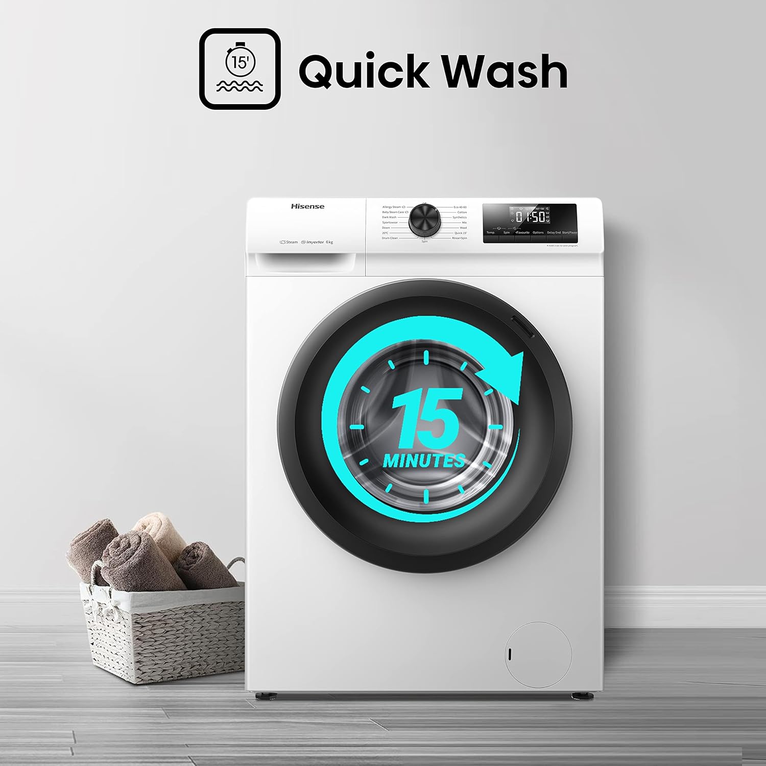 Hisense-WFQP6012EVM-Freestanding-6 KG-Front Load Durable Inverter Washing Machine-Steam Wash-Quick Wash-15 Washing Programs-1200 RPM-White-Energy Rating C-4