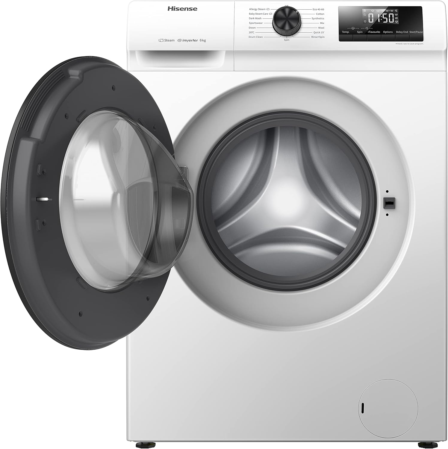 Hisense-WFQP6012EVM-Freestanding-6 KG-Front Load Durable Inverter Washing Machine-Steam Wash-Quick Wash-15 Washing Programs-1200 RPM-White-Energy Rating C-8