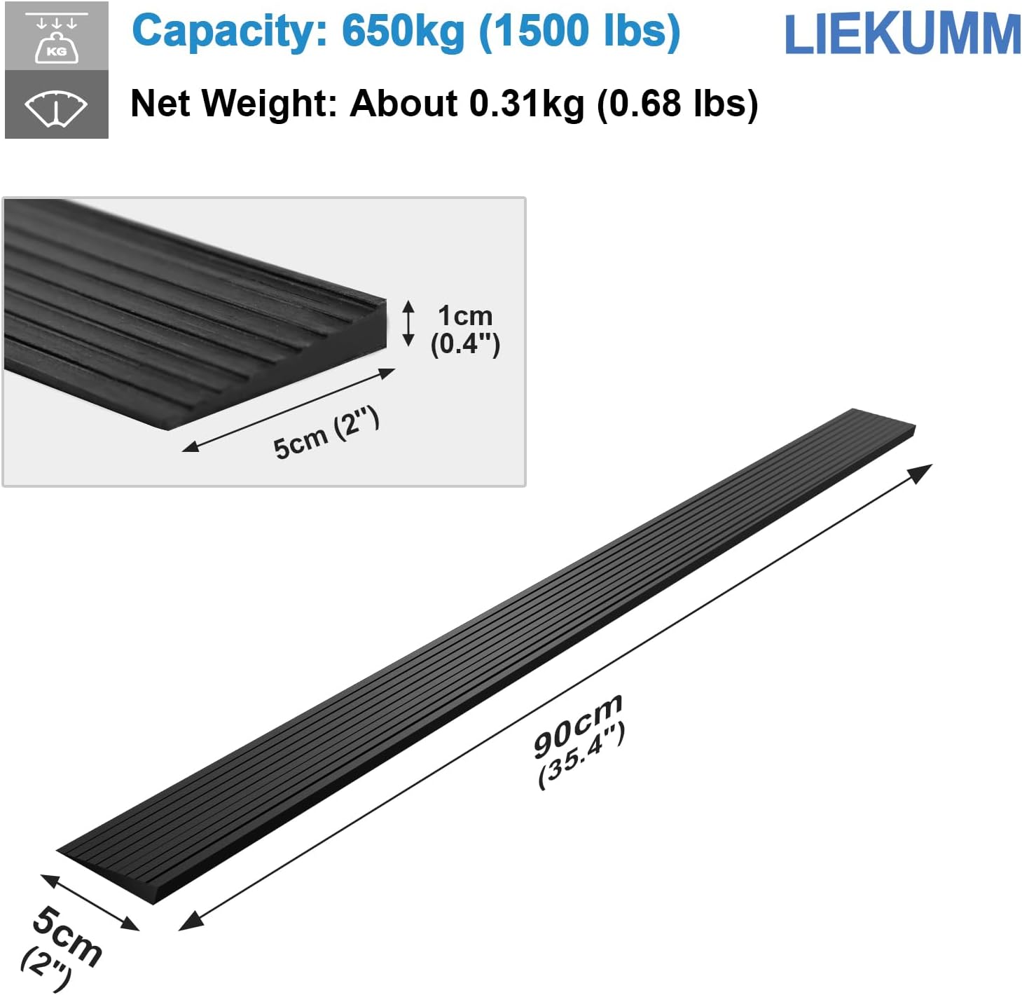 LIEKUMM 1cm Height Threshold Ramps, 90cm Wide Wheelchairs Ramps, 650KG Capacity Non-Slip Rubber Ramps for Doorways, Steps, Stairs, Free to Cut Kerb Ramp-1