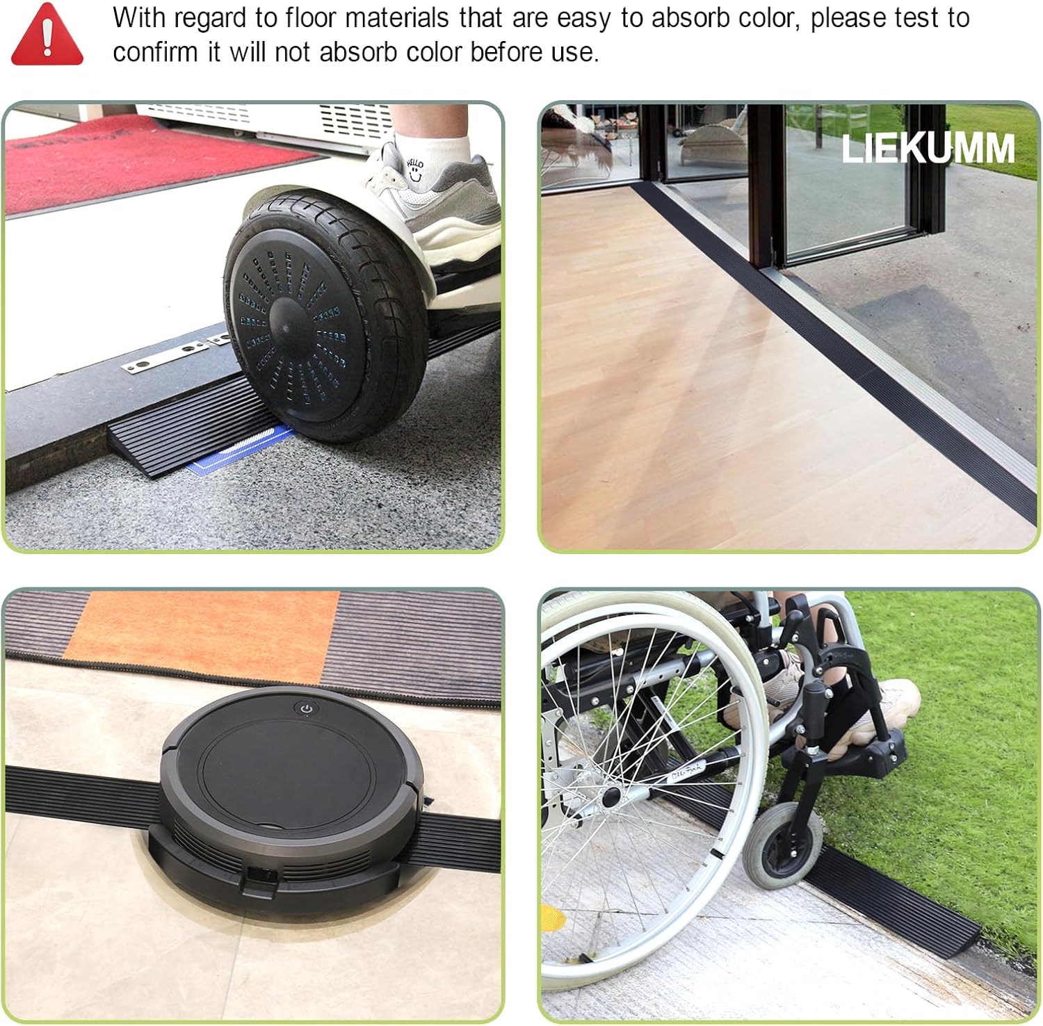 LIEKUMM 1cm Height Threshold Ramps, 90cm Wide Wheelchairs Ramps, 650KG Capacity Non-Slip Rubber Ramps for Doorways, Steps, Stairs, Free to Cut Kerb Ramp-2