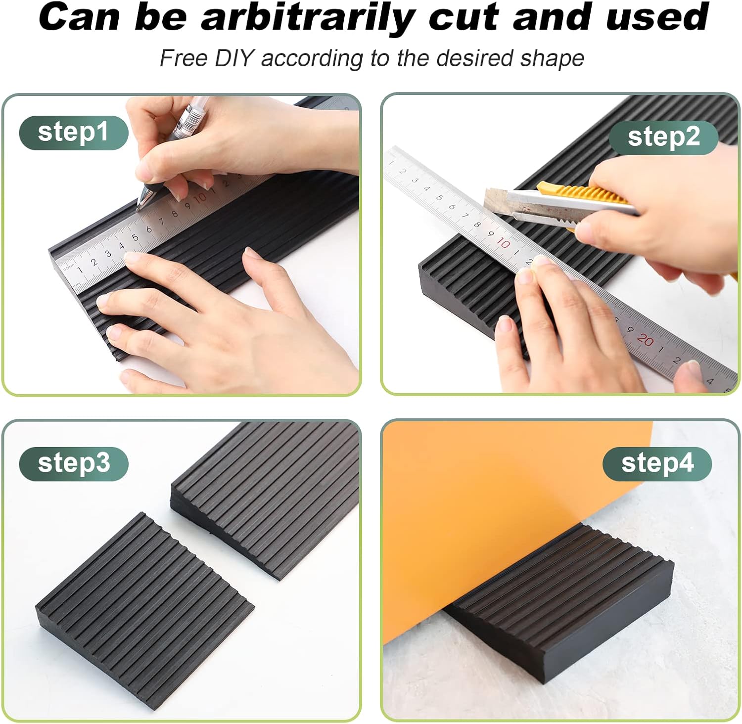 LIEKUMM 1cm Height Threshold Ramps, 90cm Wide Wheelchairs Ramps, 650KG Capacity Non-Slip Rubber Ramps for Doorways, Steps, Stairs, Free to Cut Kerb Ramp-6