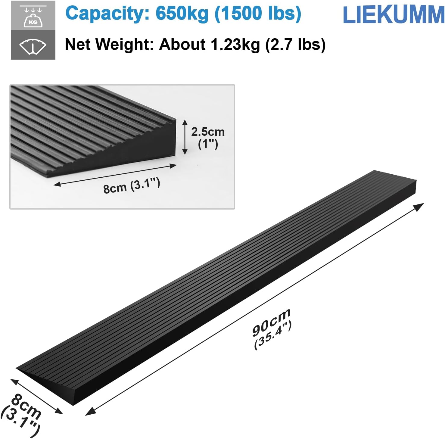 LIEKUMM Wheelchair Threshold Ramps, 2.5cm Rise Threshold Ramps for Wheelchairs, Threshold Ramps for Wheelchairs, Stairs, Free to Cut, 650KG Capacity-1