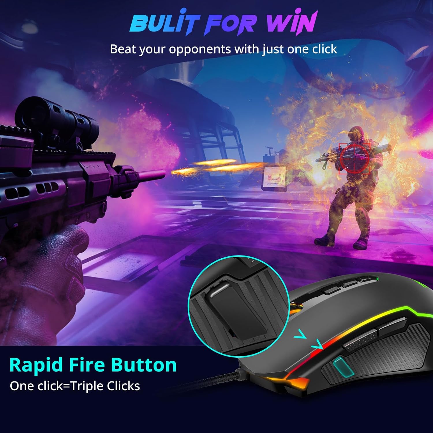 Redragon Gaming Mouse, RGB Gaming Mouse Wired with 9 Programmable Macro Buttons, Chroma RGB Backlit, 8000 DPI Adjustable, PC Gaming Mice with Fire Button for Windows/Mac, Black, M910-K-4