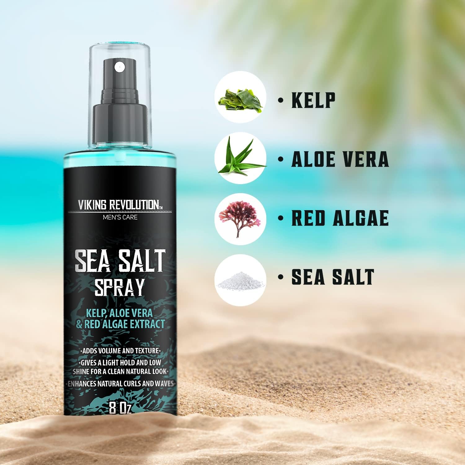 Viking Revolution Sea Salt Spray for Hair Men - 240ml Hair Texturizing Spray with Kelp, Aloe Vera & Red Algae Extract - Surf Spray To Add Volume and Texture - Gifts For Men-1