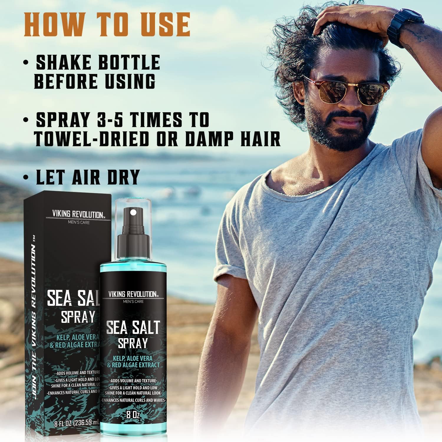 Viking Revolution Sea Salt Spray for Hair Men - 240ml Hair Texturizing Spray with Kelp, Aloe Vera & Red Algae Extract - Surf Spray To Add Volume and Texture - Gifts For Men-4