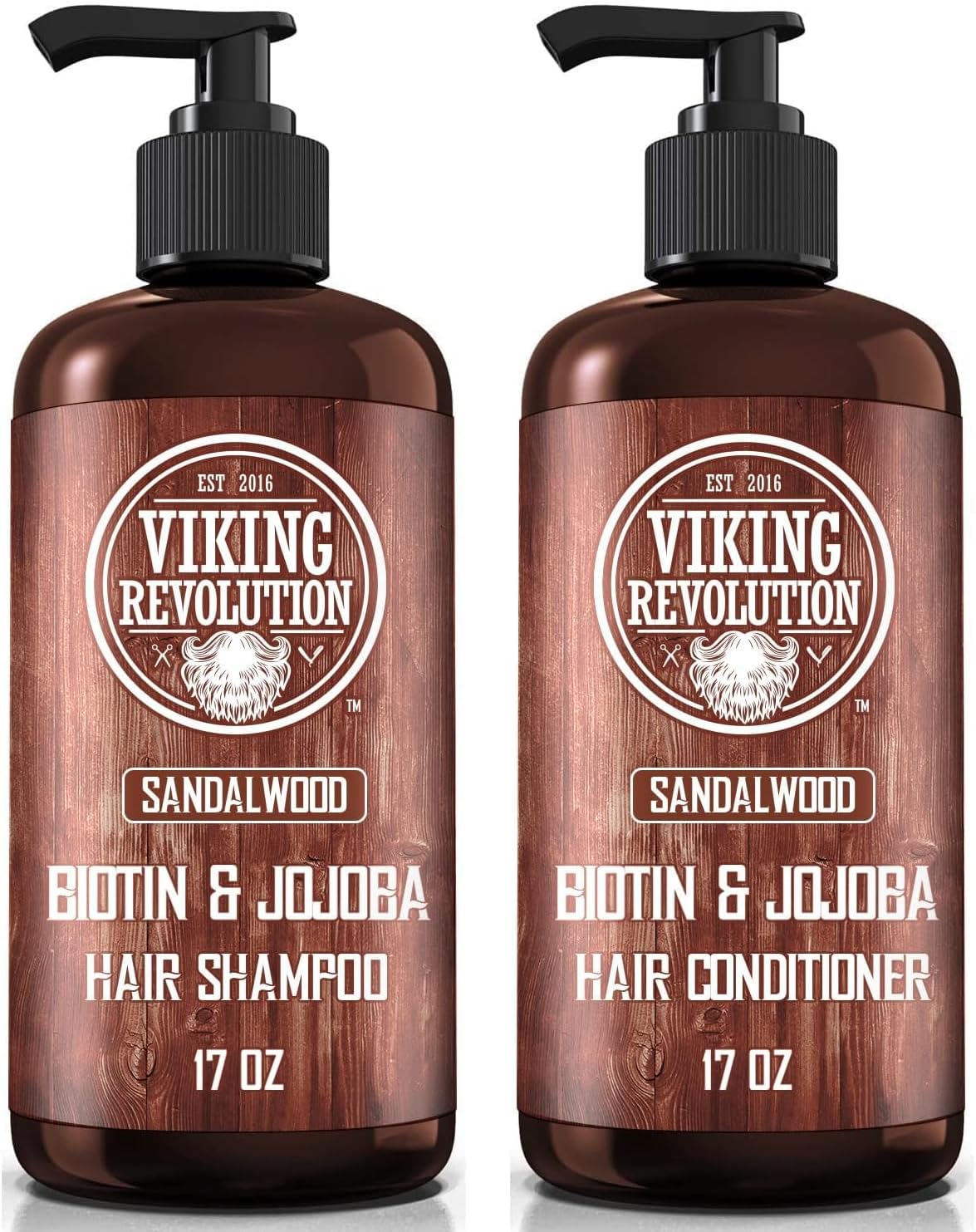 Viking Revolution - Mens Shampoo - Mens Shampoo And Conditioner - 2 x 500 ml - Natural Shampoo with Jojoba Oil and Biotin - Sandalwood Shampoo Men-0