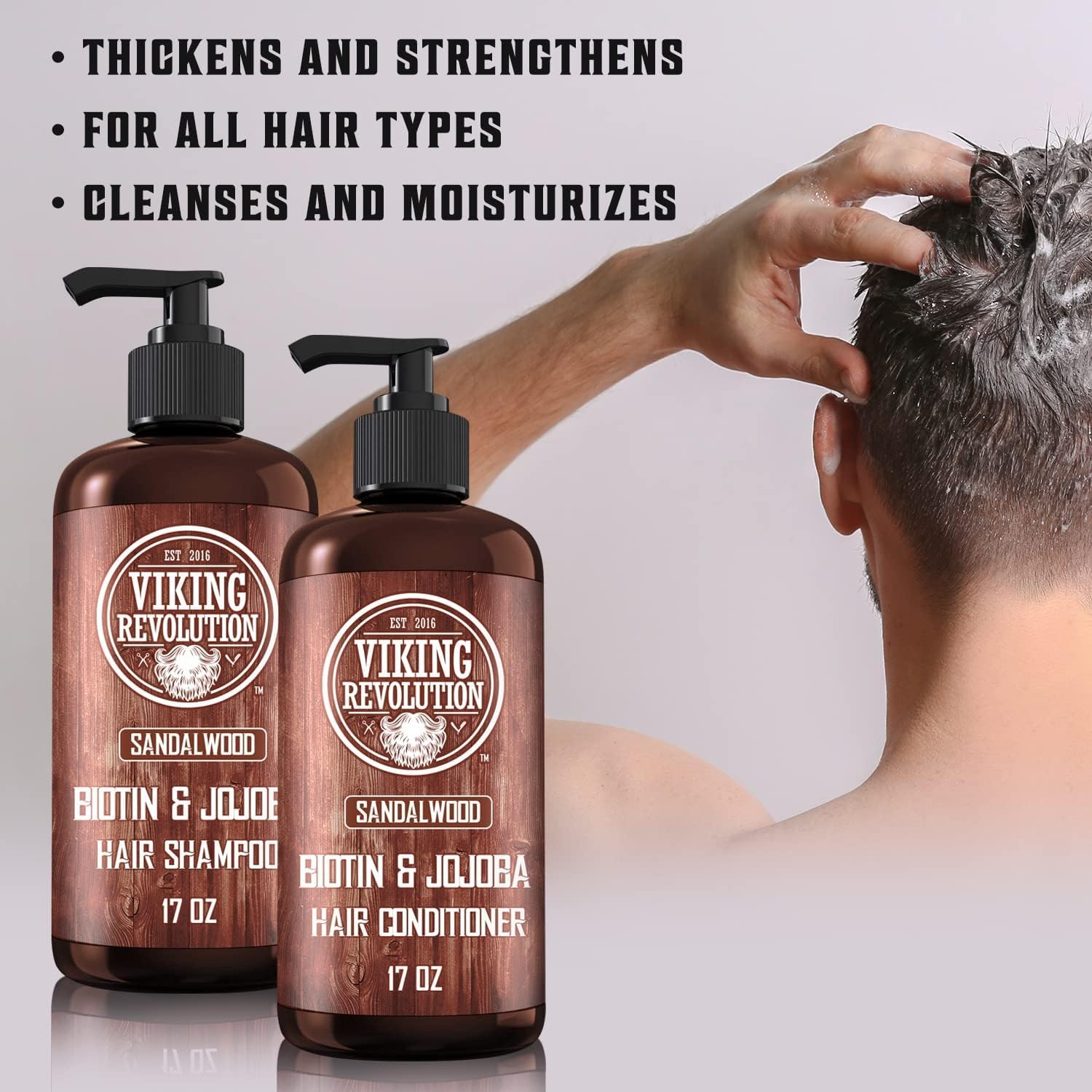 Viking Revolution - Mens Shampoo - Mens Shampoo And Conditioner - 2 x 500 ml - Natural Shampoo with Jojoba Oil and Biotin - Sandalwood Shampoo Men-1