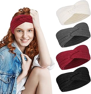 AKlamater 4 Pcs Winter Knit Headbands Women Twist Thermal Knitted Headbands Winter Ear Warmer Crochet Hair Band Head Wraps for Outdoor Activities or Daily Life