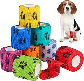 AKlamater 8 Rolls Pet Vet Wrap Self Adhesive Dog Bandage Cohesive Bandages Non-woven Pet Elastic Bandages Wrap Tape for Tail Paws Wrist,Ankle Sprains&Swelling,5cm x 4.5m