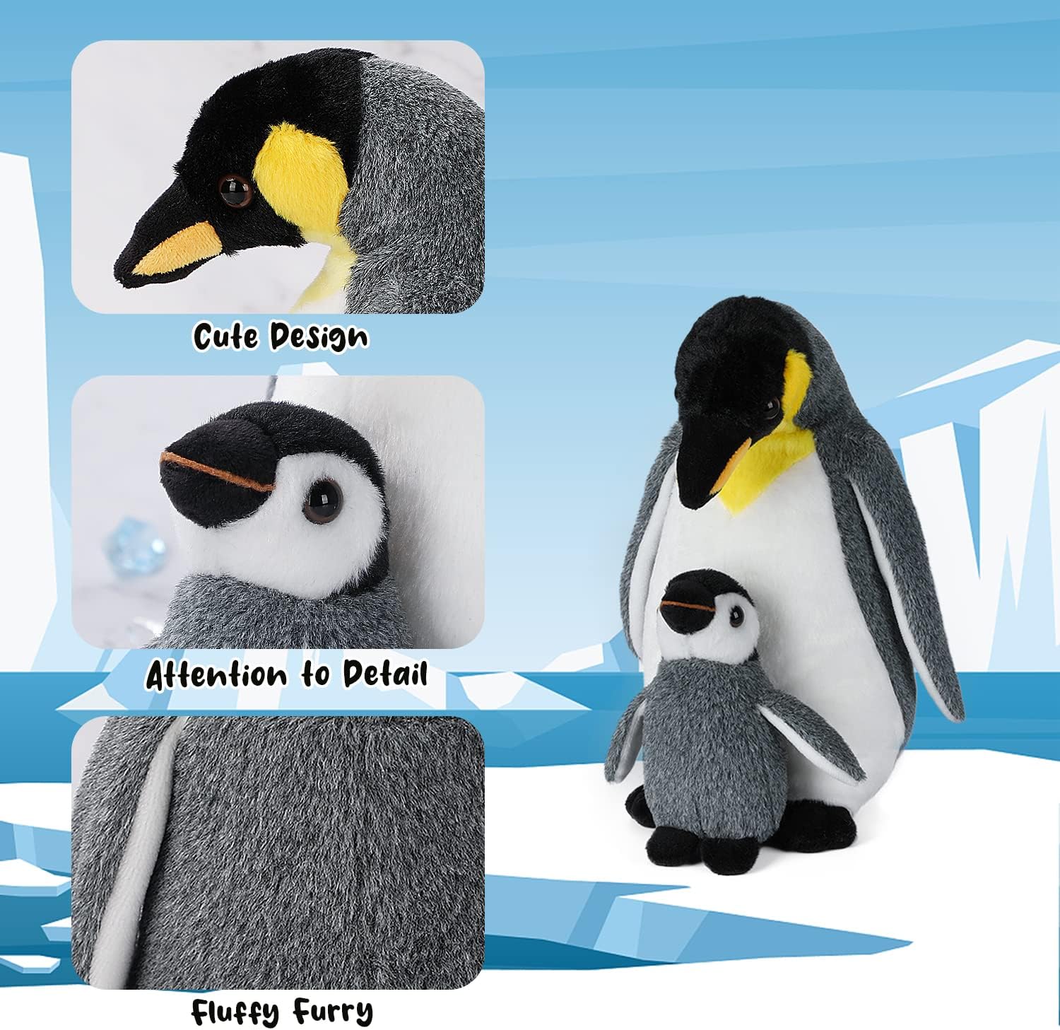 Penguin Mom & Baby Plush Toy, 33cm Stuffed Animal Small Plushie Doll, Soft Fluffy Like Real Penguin Hugging Toy - Present for Every Age & Occasion (assa-911)-2