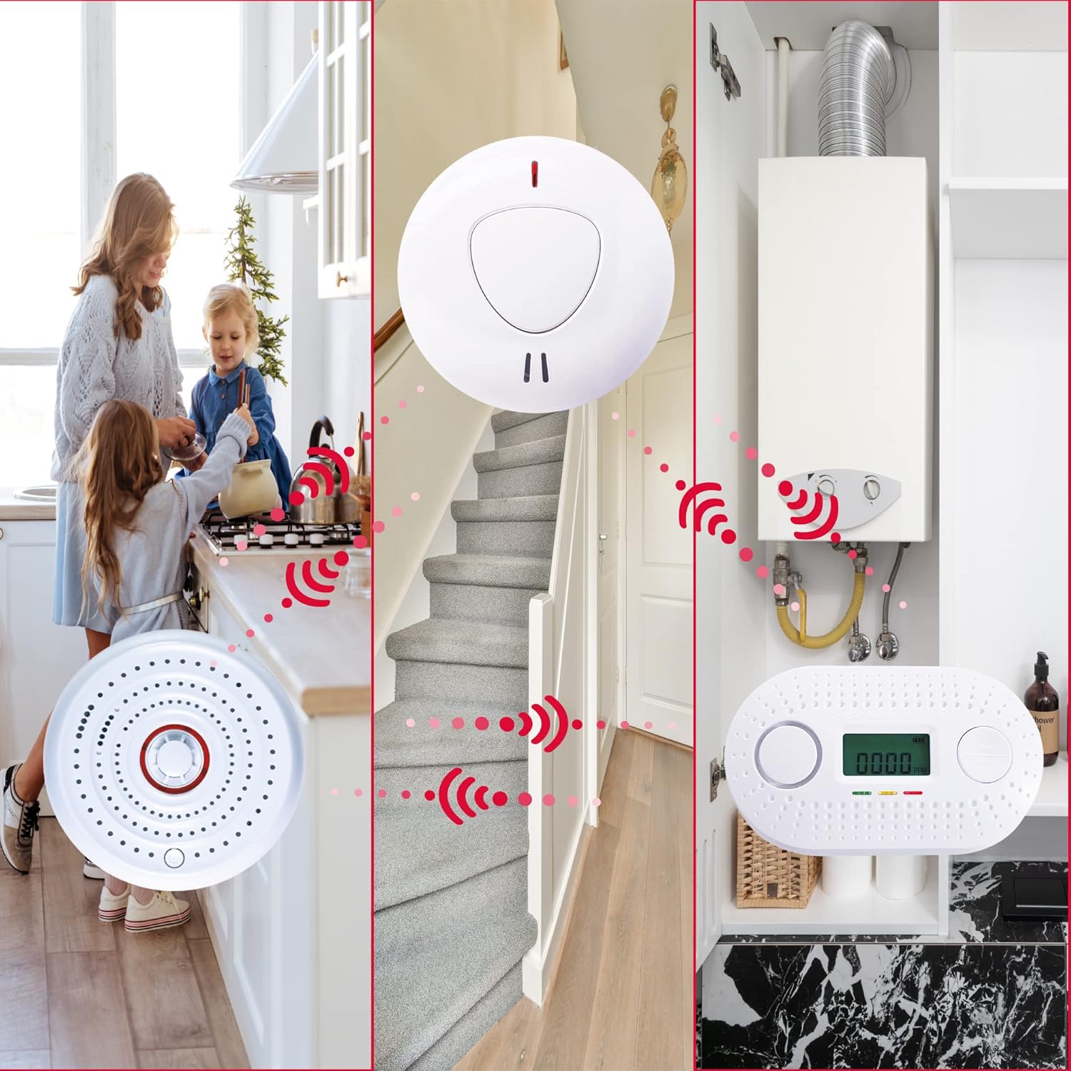 fxo Interlinked Optical Smoke Alarm, Heat Alarm & Carbon Monoxide Alarm Bundle - x1 Wireless Heat, x3 Optical Smoke & x1 CO Detector - Fire Alarms Multipack with 10 Year Tamper Proof Battery-4