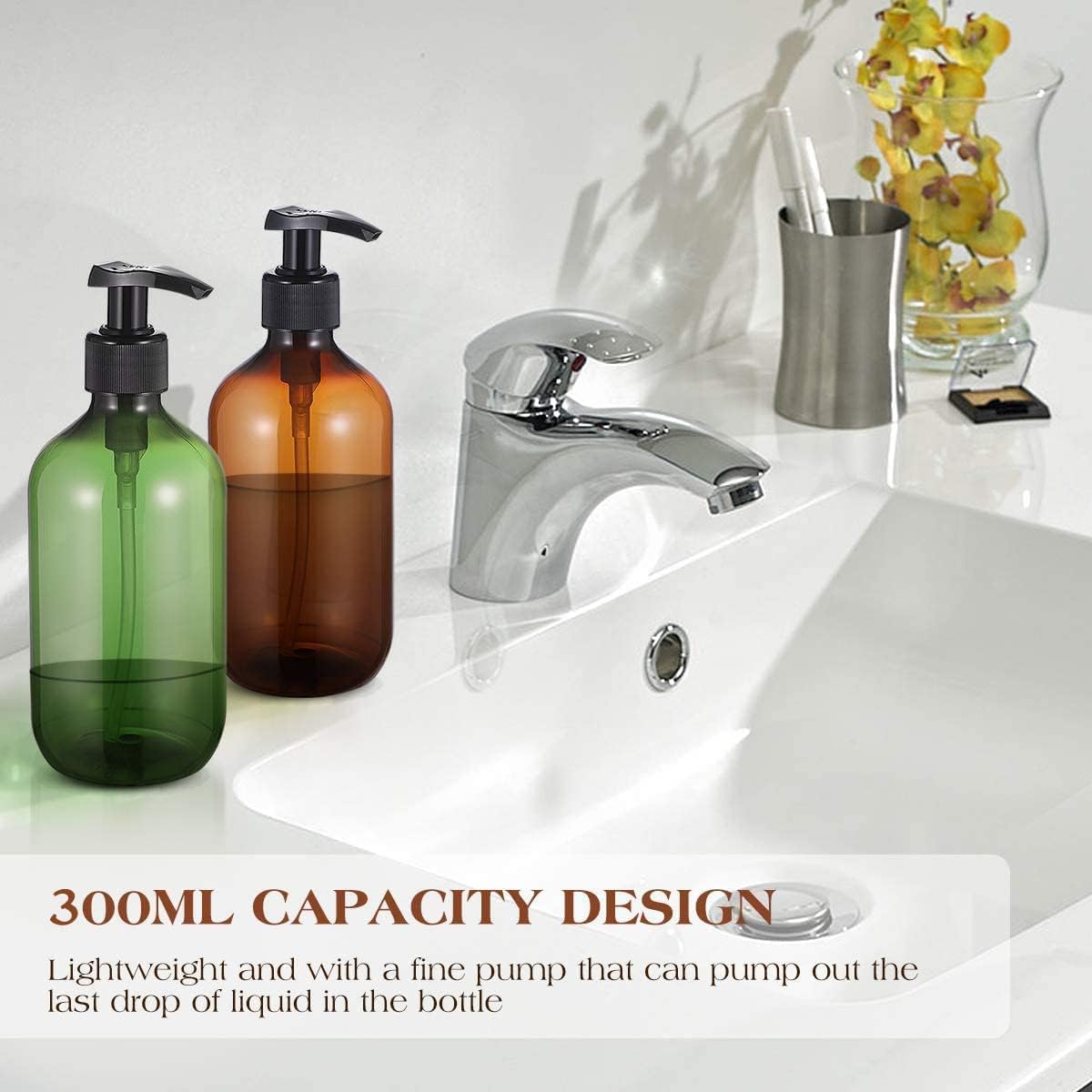 4Pcs Empty Press Pump Bottles, 300ML Refillable Bottle for Cooking Sauces, Plastic Liquid Soap Dispenser Refillable Container for Essential Oils, Lotions, Shampoo, Conditioner-2