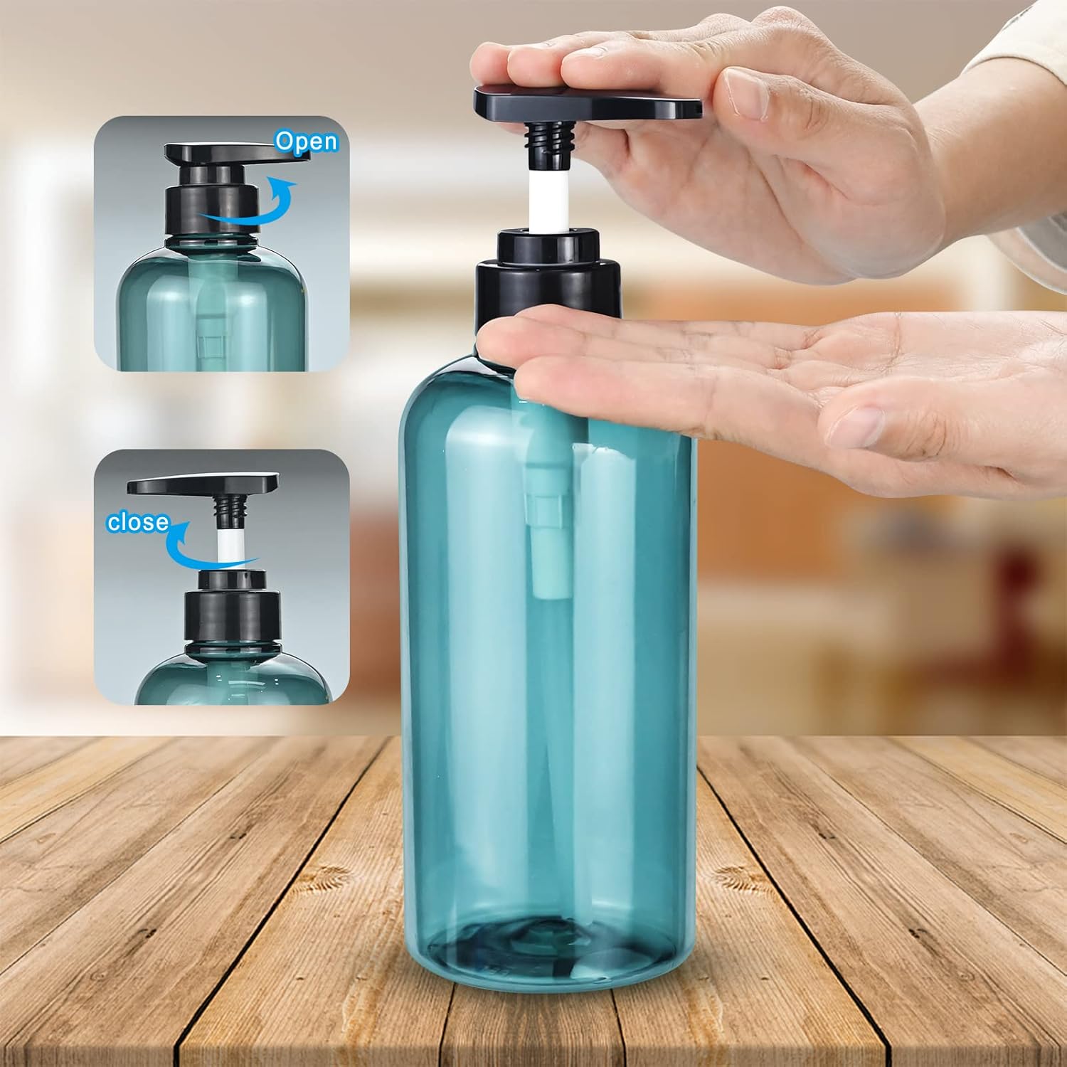 JTOOYS 3 Pack 500ml/17oz Empty Shampoo Bottles Soap Dispenser Bottle Refillable Plastic Lotion Pump with Silicone Funnel & Labels Conditioner Blue for Bathroom Kitchen (JTOO-3293)-3