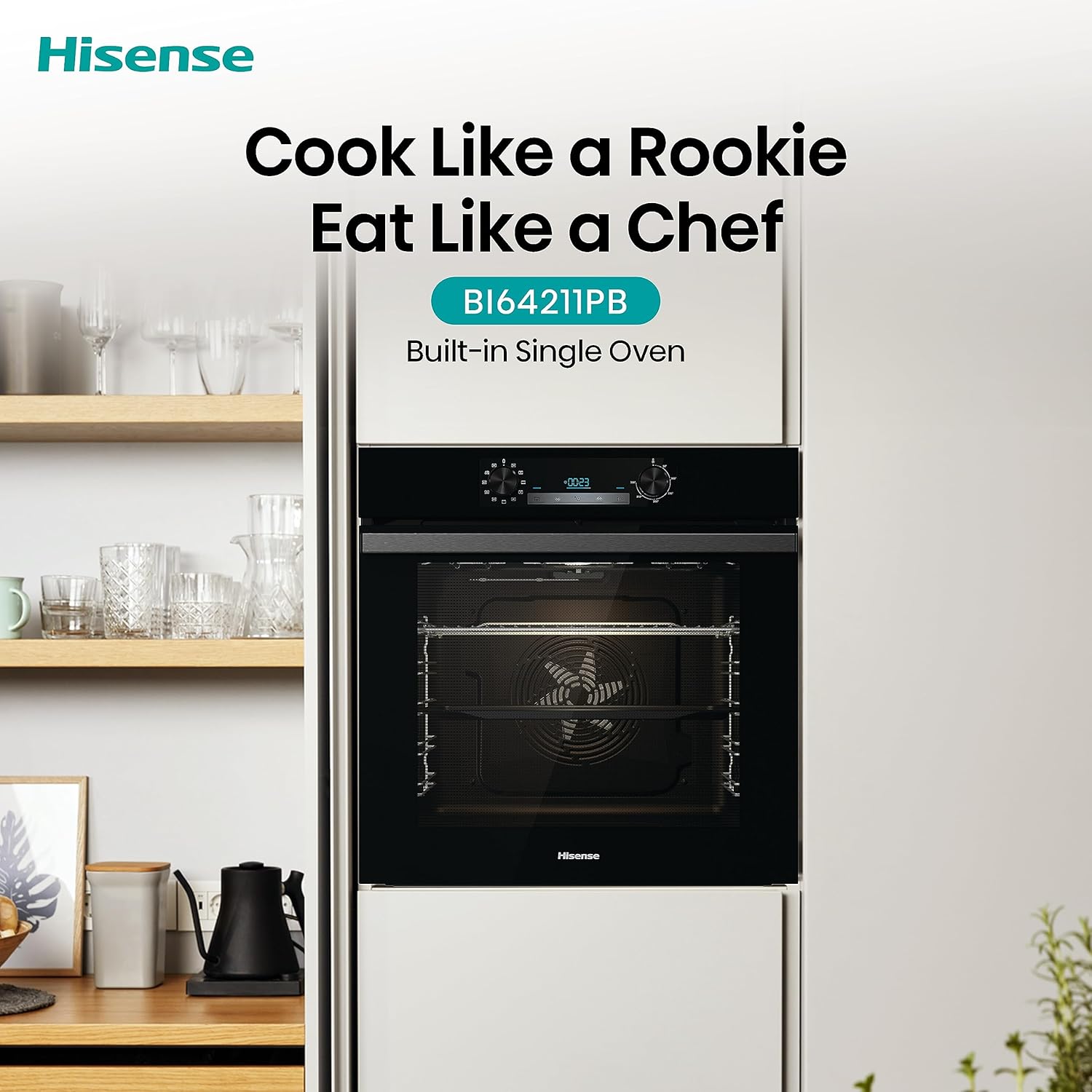 Hisense BI64211PB 77 Litre Built In Electric Single Oven With Pyrolytic Cleaning, Pizza Mode, Multiphase Cooking- Black 22x23x23 inches (LxWxH) - A+ Rated, Extra Large-12