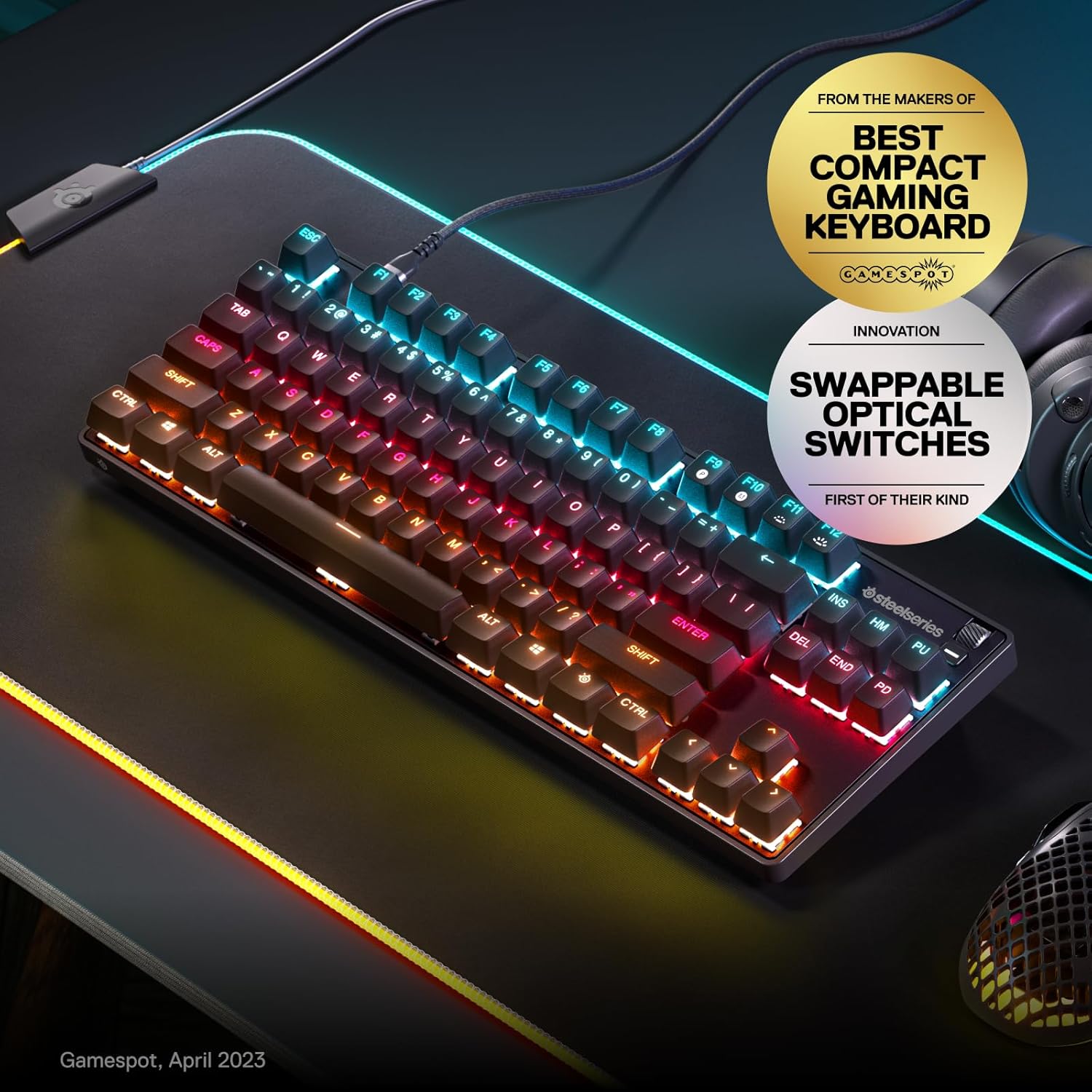 SteelSeries Apex 9 TKL - Mechanical Gaming Keyboard – Optical Switches – 2-Point Actuation – Compact Esports Tenkeyless Form Factor – Hotswappable Switches - American QWERTY Layout-1