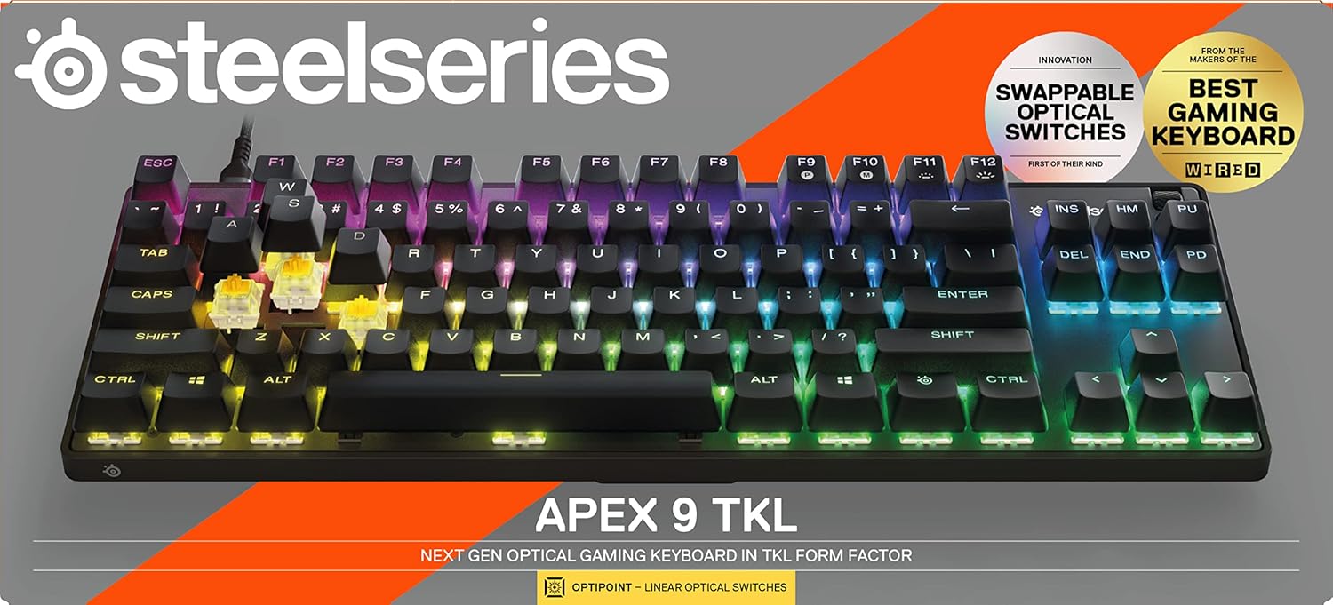 SteelSeries Apex 9 TKL - Mechanical Gaming Keyboard – Optical Switches – 2-Point Actuation – Compact Esports Tenkeyless Form Factor – Hotswappable Switches - American QWERTY Layout-14